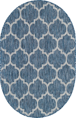 Unique Loom Outdoor Trellis T-KOZA-20596A Navy Blue Area Rug Oval Top-down Image