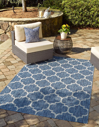 Unique Loom Outdoor Trellis T-KOZA-20596A Navy Blue Area Rug Rectangle Lifestyle Image