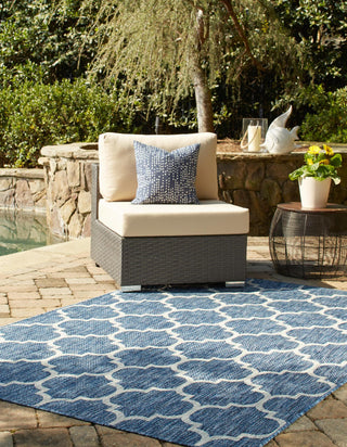 Unique Loom Outdoor Trellis T-KOZA-20596A Navy Blue Area Rug Rectangle Lifestyle Image