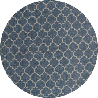 Unique Loom Outdoor Trellis T-KOZA-20596A Navy Blue Area Rug Round Top-down Image