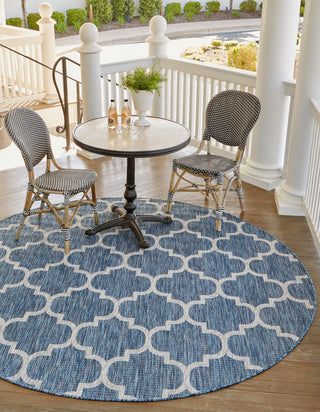 Unique Loom Outdoor Trellis T-KOZA-20596A Navy Blue Area Rug Round Lifestyle Image