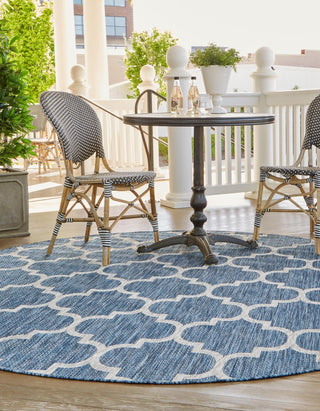 Unique Loom Outdoor Trellis T-KOZA-20596A Navy Blue Area Rug Round Lifestyle Image