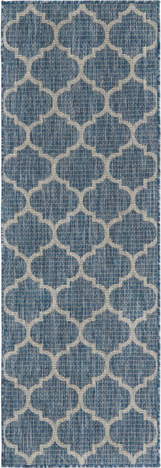 Unique Loom Outdoor Trellis T-KOZA-20596A Navy Blue Area Rug Runner Top-down Image