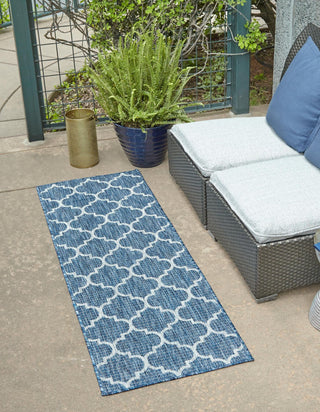 Unique Loom Outdoor Trellis T-KOZA-20596A Navy Blue Area Rug Runner Lifestyle Image