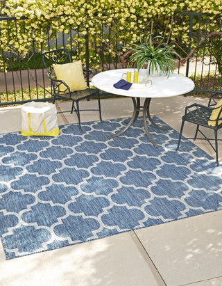 Unique Loom Outdoor Trellis T-KOZA-20596A Navy Blue Area Rug Square Lifestyle Image