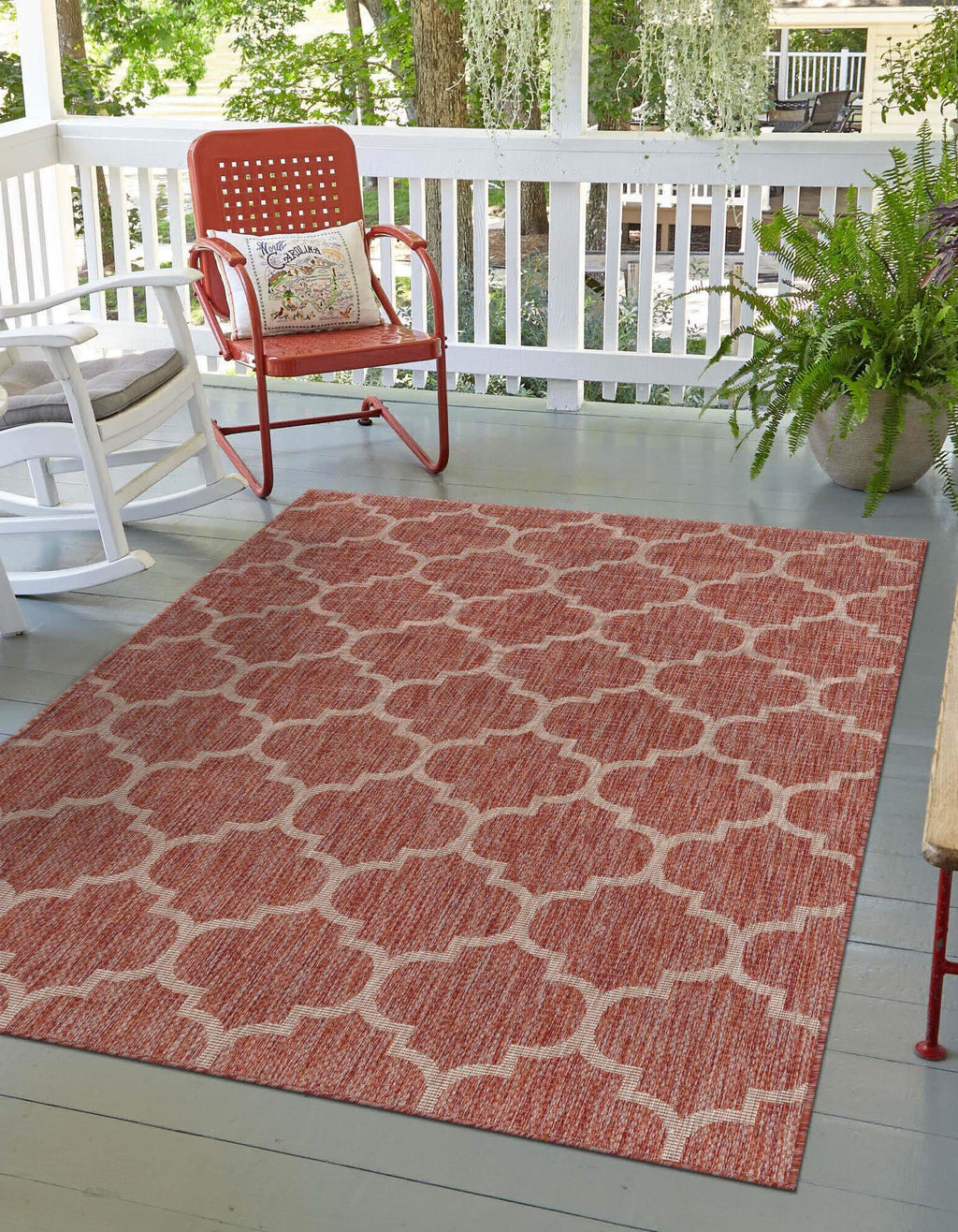 Unique Loom Outdoor Trellis T-KOZA-20596A Rust Red Area Rug Rectangle Lifestyle Image Feature
