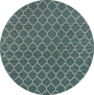 Unique Loom Outdoor Trellis T-KOZA-20596A Teal Area Rug Round Top-down Image