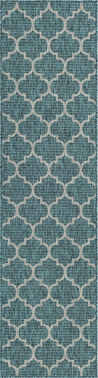 Unique Loom Outdoor Trellis T-KOZA-20596A Teal Area Rug Runner Top-down Image