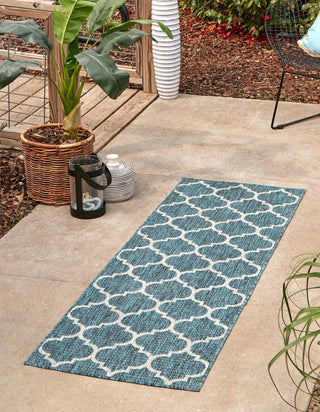 Unique Loom Outdoor Trellis T-KOZA-20596A Teal Area Rug Runner Lifestyle Image