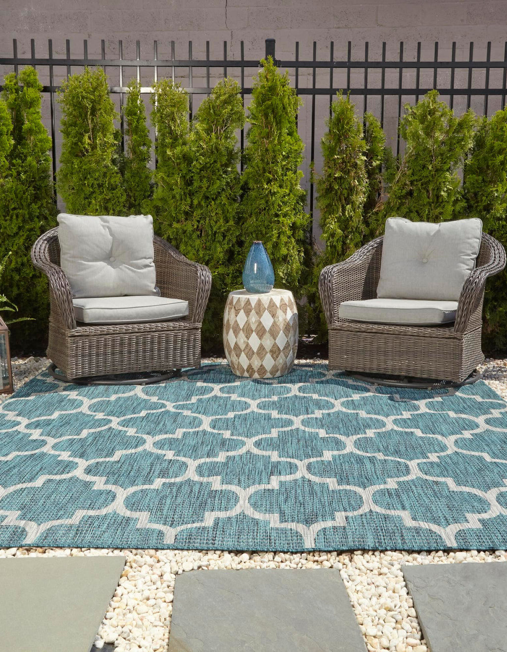 Unique Loom Outdoor Trellis T-KOZA-20596A Teal Area Rug Outdoor Scene Feature