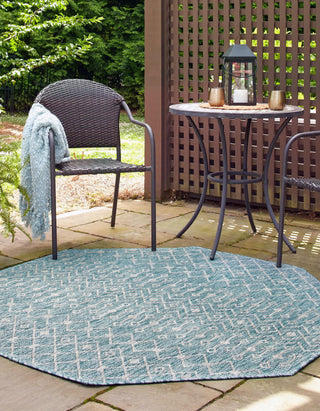 Unique Loom Outdoor Trellis T-KZOD10 Aqua Area Rug Octagon Lifestyle Image