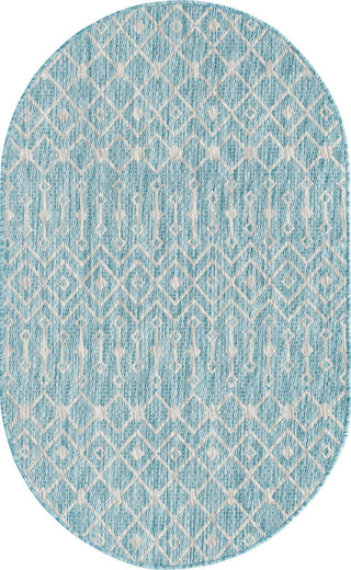 Unique Loom Outdoor Trellis T-KZOD10 Aqua Area Rug Oval Top-down Image