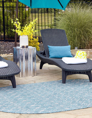 Unique Loom Outdoor Trellis T-KZOD10 Aqua Area Rug Oval Lifestyle Image