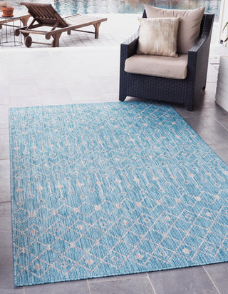 Unique Loom Outdoor Trellis T-KZOD10 Aqua Area Rug Rectangle Lifestyle Image