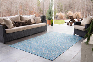 Unique Loom Outdoor Trellis T-KZOD10 Aqua Area Rug Rectangle Lifestyle Image