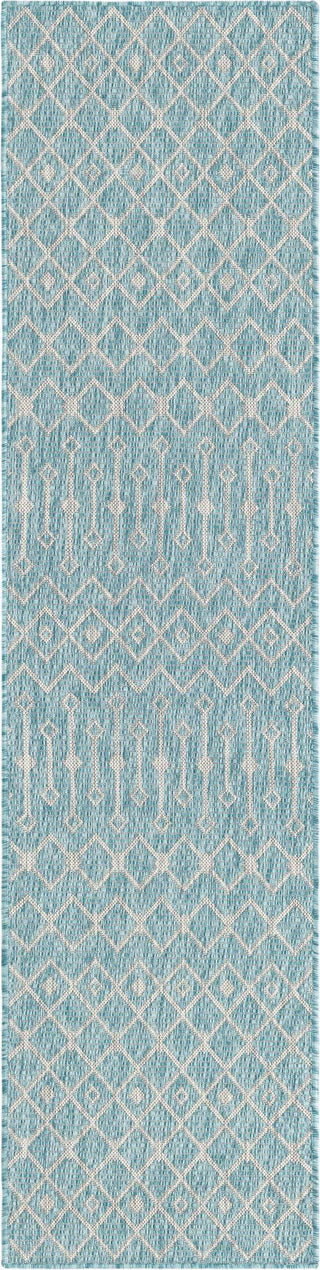 Unique Loom Outdoor Trellis T-KZOD10 Aqua Area Rug Runner Top-down Image