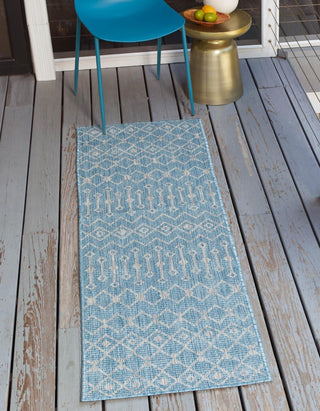 Unique Loom Outdoor Trellis T-KZOD10 Aqua Area Rug Runner Lifestyle Image