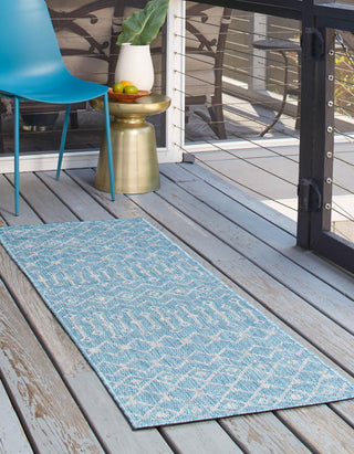 Unique Loom Outdoor Trellis T-KZOD10 Aqua Area Rug Runner Lifestyle Image