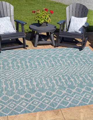 Unique Loom Outdoor Trellis T-KZOD10 Aqua Area Rug Square Lifestyle Image