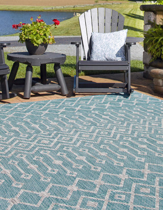 Unique Loom Outdoor Trellis T-KZOD10 Aqua Area Rug Square Lifestyle Image