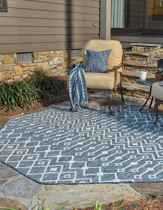 Unique Loom Outdoor Trellis T-KZOD10 Blue Area Rug Octagon Lifestyle Image