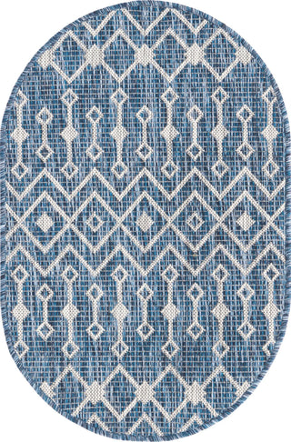 Unique Loom Outdoor Trellis T-KZOD10 Blue Area Rug Oval Top-down Image