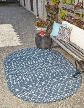 Unique Loom Outdoor Trellis T-KZOD10 Blue Area Rug Oval Lifestyle Image