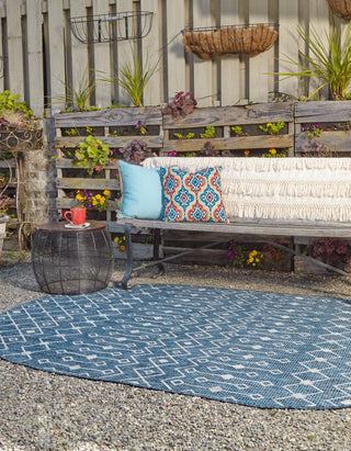 Unique Loom Outdoor Trellis T-KZOD10 Blue Area Rug Oval Lifestyle Image