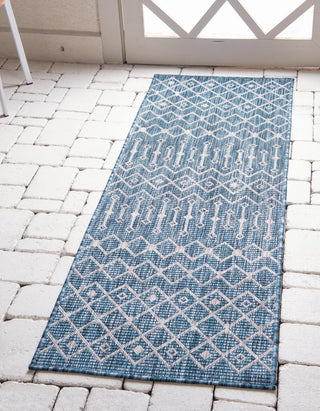 Unique Loom Outdoor Trellis T-KZOD10 Blue Area Rug Runner Lifestyle Image