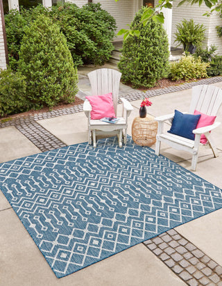 Unique Loom Outdoor Trellis T-KZOD10 Blue Area Rug Square Lifestyle Image