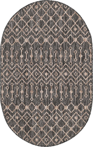 Unique Loom Outdoor Trellis T-KZOD10 Charcoal Gray Area Rug Oval Top-down Image