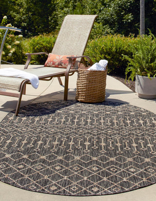 Unique Loom Outdoor Trellis T-KZOD10 Charcoal Gray Area Rug Oval Lifestyle Image