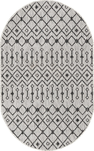 Unique Loom Outdoor Trellis T-KZOD10 Gray Area Rug Oval Top-down Image