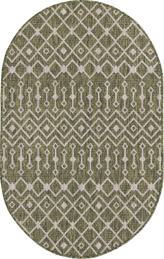 Unique Loom Outdoor Trellis T-KZOD10 Green Area Rug Oval Top-down Image