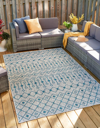 Unique Loom Outdoor Trellis T-KZOD10 Light Blue Area Rug Rectangle Lifestyle Image Feature