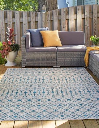 Unique Loom Outdoor Trellis T-KZOD10 Light Blue Area Rug Rectangle Lifestyle Image