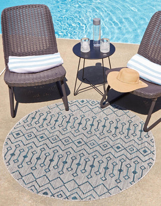 Unique Loom Outdoor Trellis T-KZOD10 Light Blue Area Rug Round Lifestyle Image