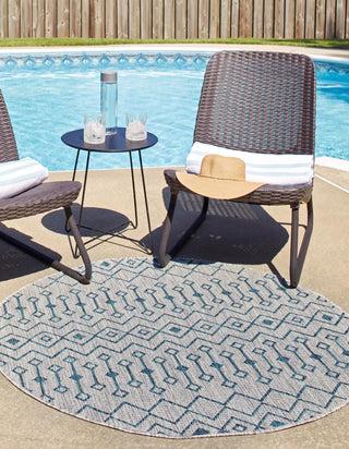 Unique Loom Outdoor Trellis T-KZOD10 Light Blue Area Rug Round Lifestyle Image