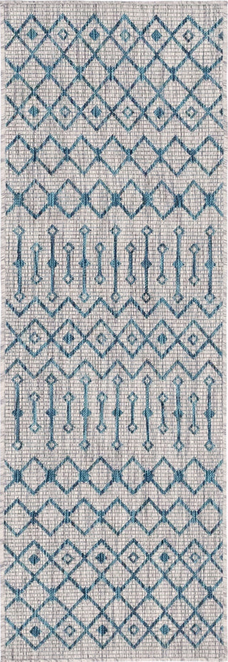 Unique Loom Outdoor Trellis T-KZOD10 Light Blue Area Rug Runner Top-down Image