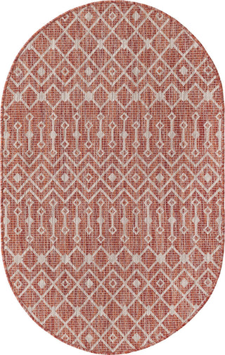 Unique Loom Outdoor Trellis T-KZOD10 Rust Red Area Rug Oval Top-down Image