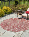 Unique Loom Outdoor Trellis T-KZOD10 Rust Red Area Rug Round Lifestyle Image