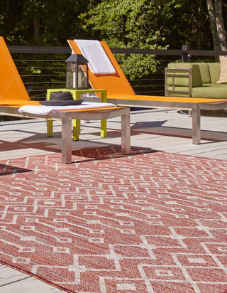 Unique Loom Outdoor Trellis T-KZOD10 Rust Red Area Rug Square Lifestyle Image