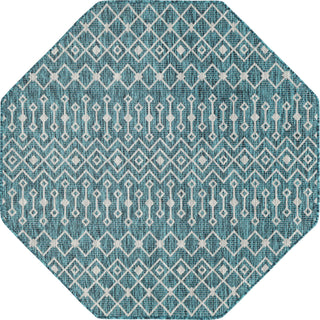 Unique Loom Outdoor Trellis T-KZOD10 Teal Area Rug Octagon Top-down Image