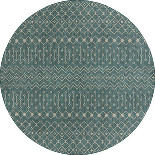 Unique Loom Outdoor Trellis T-KZOD10 Teal Area Rug Round Top-down Image