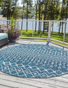 Unique Loom Outdoor Trellis T-KZOD10 Teal Area Rug Round Lifestyle Image