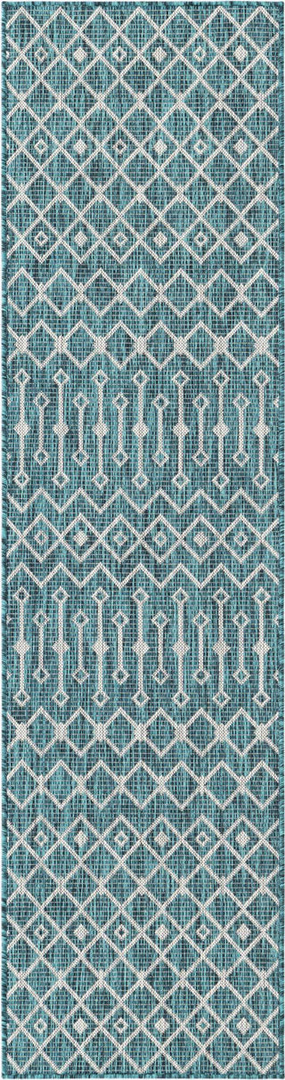 Unique Loom Outdoor Trellis T-KZOD10 Teal Area Rug Runner Top-down Image