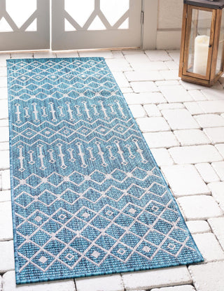 Unique Loom Outdoor Trellis T-KZOD10 Teal Area Rug Runner Lifestyle Image