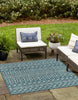 Unique Loom Outdoor Trellis T-KZOD10 Teal Area Rug Square Lifestyle Image