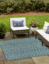 Unique Loom Outdoor Trellis T-KZOD10 Teal Area Rug Square Lifestyle Image