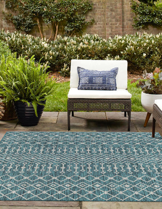 Unique Loom Outdoor Trellis T-KZOD10 Teal Area Rug Square Lifestyle Image